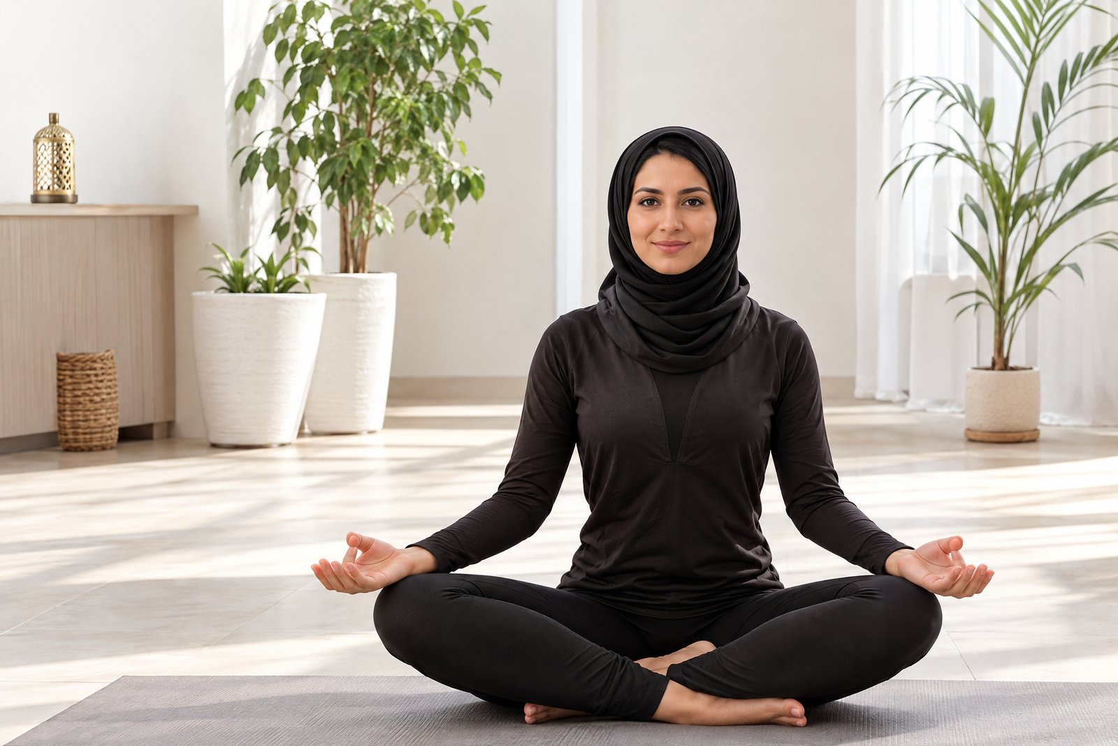Woman doing yoga indoors